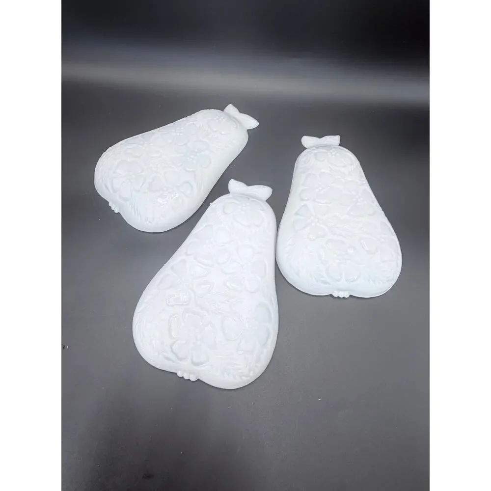 Vintage Hazel Atlas Blossom Milk Glass Pear Relish Dishes Set of 3 8in